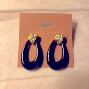 Black with gold tone and rhinestones pierced earrings